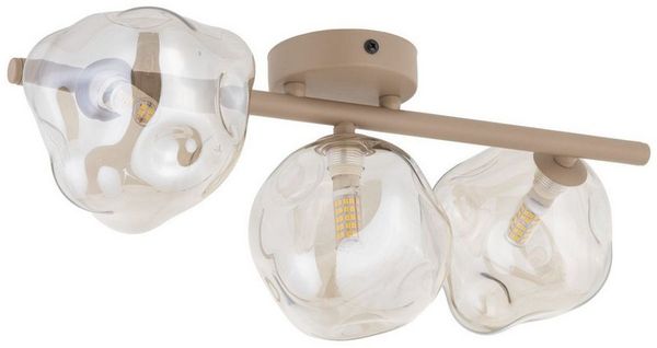Licht-Erlebnisse Deckenstrahler UMERA, ohne Leuchtmittel, Rauchglas Metall verstellbar Beige Cognac G9 3-flammig länglich