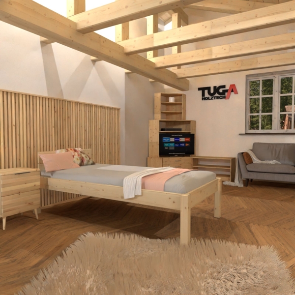 Pfostenbett "metallarm" Fichte Holzbett "Daybett" 160 x 210cm 48cm Doppelbett Bild 2