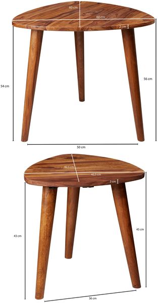 Design Satztisch WL5.574 Sheesham Massivholz Beistelltisch 2er Set Klein, Couchtisch Set 2 Holz Tische, Massivholz Wohnzimmertisch, Schmaler Sofatisch Ablagetisch Bild 4
