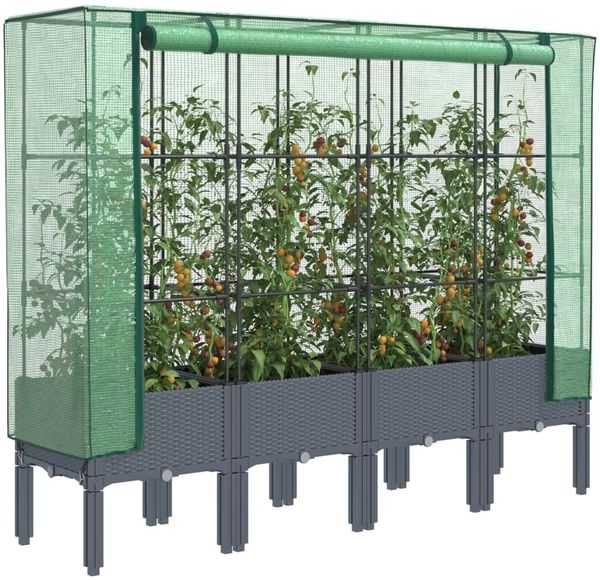 vidaXL Hochbeet mit Gewächshaus-Aufsatz Rattan-Optik 160x40x140 cm 4015835