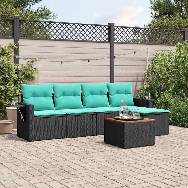 vidaXL 6-teiliges Gartensofa-Set mit Kissen, schwarzes Polyrattan 3224538