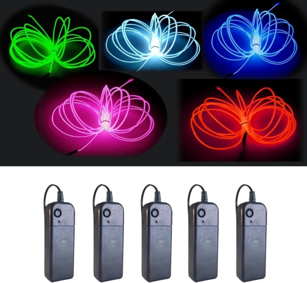 ABC EL-Lichterkette, 5 Stück 9 Fuß lange Neonlichter, tragbare Elektrolumineszenz-Lichterkette mit Batteriepack, für Halloween Party DIY Dekorationen (grün, blau, rot, weiß, rosa) Bild 1