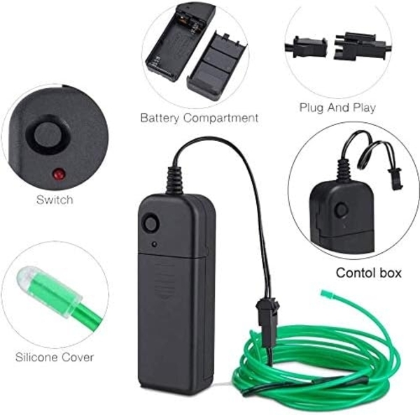 ABC EL-Lichterkette, 5 Stück 9 Fuß lange Neonlichter, tragbare Elektrolumineszenz-Lichterkette mit Batteriepack, für Halloween Party DIY Dekorationen (grün, blau, rot, weiß, rosa) Bild 4