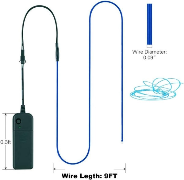ABC EL-Lichterkette, 5 Stück 9 Fuß lange Neonlichter, tragbare Elektrolumineszenz-Lichterkette mit Batteriepack, für Halloween Party DIY Dekorationen (grün, blau, rot, weiß, rosa) Bild 3