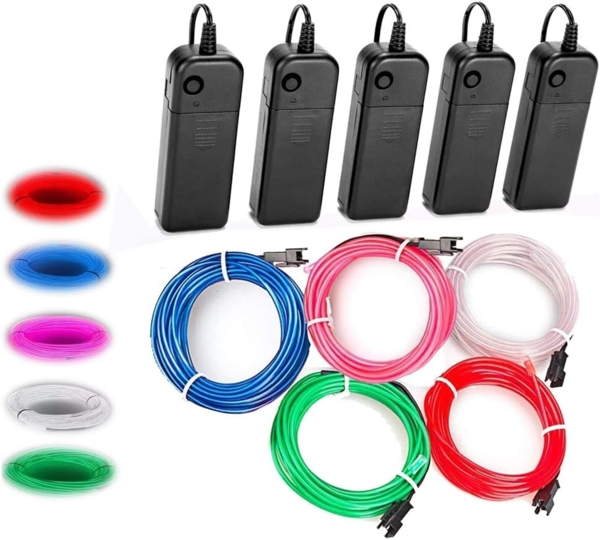 ABC EL-Lichterkette, 5 Stück 9 Fuß lange Neonlichter, tragbare Elektrolumineszenz-Lichterkette mit Batteriepack, für Halloween Party DIY Dekorationen (grün, blau, rot, weiß, rosa) Bild 2
