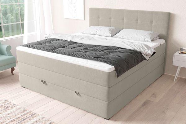99rooms Madagaskar Boxspringbett Strukturstoff INARI Beige 140x200 cm Bonell-Federung