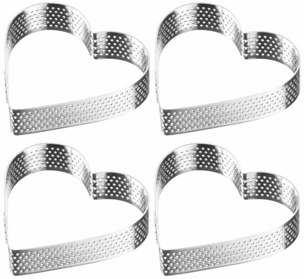 WESTMARK Tarteform Tartelette-Rahmen 4 Stk. – Perfekte Tarte- und Quicheformen, Herzform, gleichmäßige Wärmeverteilung, rostfreier Edelstahl, ofenfest
