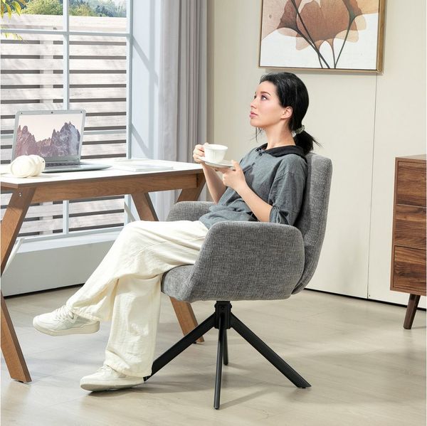 HOMCOM Relaxsessel Drehbar Sessel mit Armlehne, Wolle-Leinenoptik (Loungesessel, 1-St, Polsterstuhl), für Wohnzimmer, Schlafzimmer, Dunkelgrau