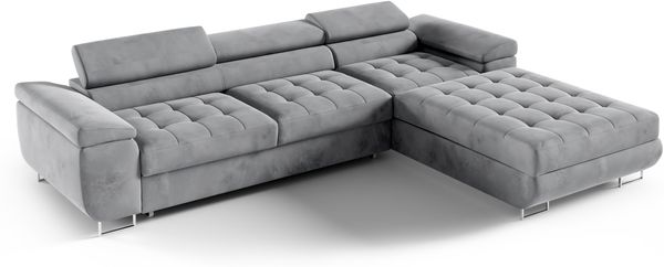 Ecksofa RIVA, große Eckcouch mit Schlaffunktion, ausziehbares Sofa, Bettkasten, verstellbare Kopfstützen, Rechts oder Links wählbar, Monolith 84, 72 x 200 x 277 cm