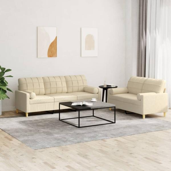 vidaXL 2-tlg. Sofagarnitur mit Kissen Creme Stoff 3201324