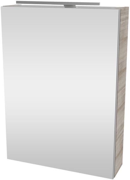 FACKELMANN SBC A-VERO Gäste WC Spiegelschrank 50 cm breit, Braun hell, Türanschlag rechts + Aufsatzleuchte