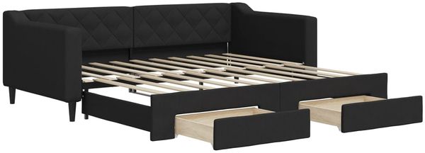 vidaXL Tagesbett Ausziehbar mit Schubladen Schwarz 90x190 cm Stoff 3197474 Bild 2