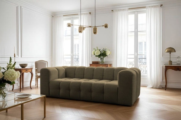 Sofa Designersofa SOLVIE 3-Sitzer in Stoff Moly Moosgrün