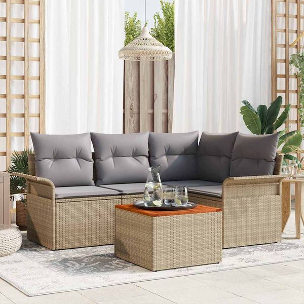 vidaXL Gartensofa-set mit Kissen 5 pcs Beige Poly-Rattan 3347322