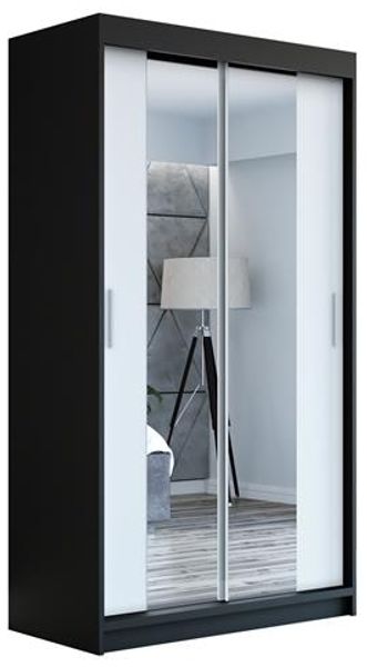 Schwebetürenschrank NEO 2-türig Schrank 120 cm (mit Spiegel) Farbe: Schwarz , weiß