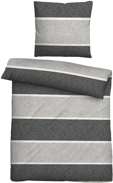 biberna Melange-Flanell Bettwäsche 0840506 BLOCKSTREIFEN, sturmgrau, 1x 135x200 cm + 1x 80x80 cm