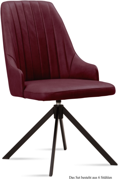 Esszimmerstuhl drehbar (6er-Set) Denise 52x91x60 Schwarz/Marsala