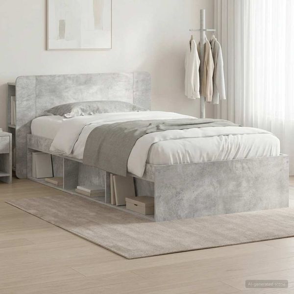 vidaXL Bettgestell mit Stauraum Betongrau 75x190 cm Holzwerkstoff 3433314