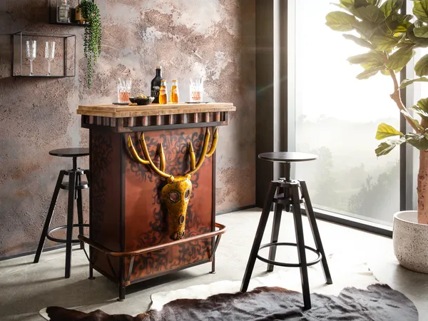 Bartresen massivum Hollowhorn braun Metall Mango 75x100x42 cm Barmöbel Bartisch Stehtisch Hausbar Verkaufstisch Ladentheke