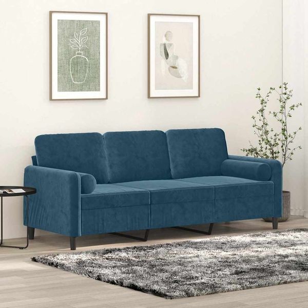vidaXL 3-Sitzer-Sofa mit Zierkissen Blau 180 cm Samt 3200900