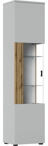 Glasvitrine >ALVERNO< in Asche/Coast Evoke Eiche Lamelle-Dekor - 50x208x40 (BxHxT)