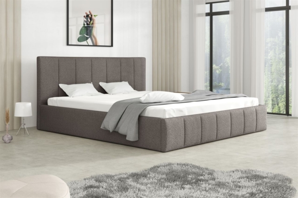 Polsterbett Doppelbett DETROIT Komplettset 140x200cm Stoff Freya Grau