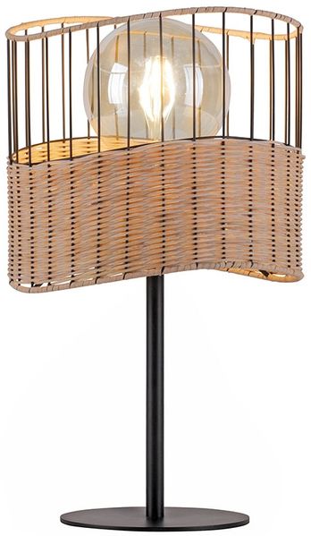 Tischleuchte, Metall, schwarz, Holzgeflecht, E27, H 42 cm