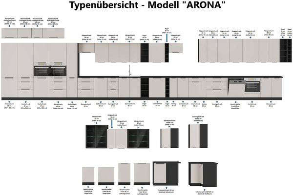 Küche MONZA + ARONA BASIC 280 cm Küchenzeile Küchenblock Einbauküche Nussbaum Okapi matt + Kaschmir beige matt Bild 8