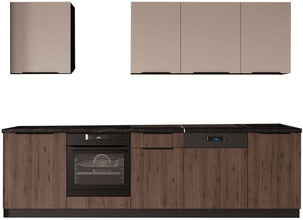 Küche MONZA + ARONA BASIC 280 cm Küchenzeile Küchenblock Einbauküche Nussbaum Okapi matt + Kaschmir beige matt Bild 12