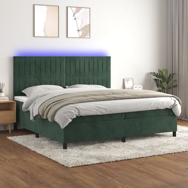 vidaXL Boxspringbett mit Matratze & LED Dunkelgrün 200x200 cm Samt 3136266
