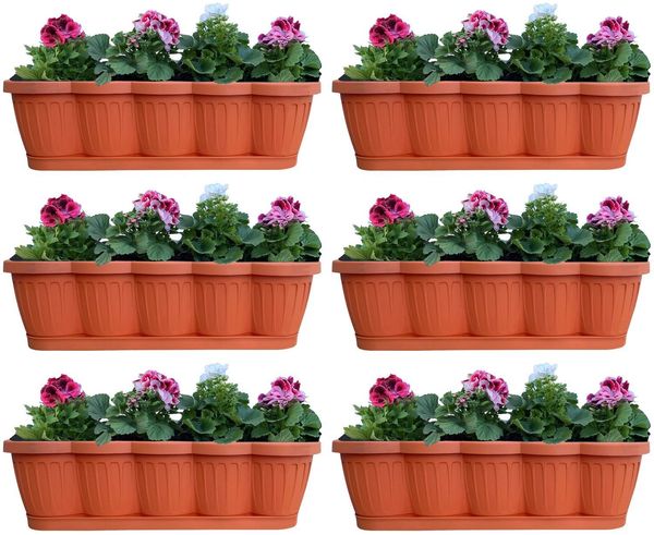 Blumenkasten Balkonkasten Pflanzkasten Terracotta im Wellendesign inkl. passenden Bewässerungsuntersetzer 40, 60 oder 80 cm