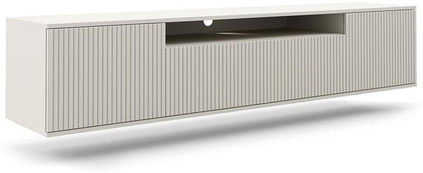 TV-Schrank 200 cm hängend, Fernsehtisch, Lowboard, Cashmere, Lamellenfront, LED-Beleuchtung – Capri Premium, 42 x 40 x 200 cm