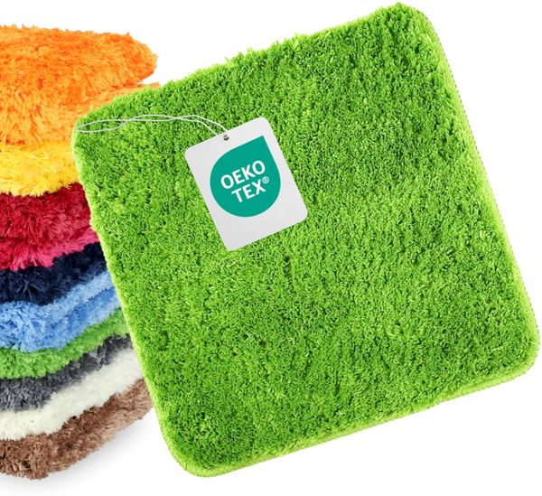WohnDirect Badematte 45x45 cm ohne Ausschnitt Grün – Kleiner Badteppich Quadratisch & rutschfest, Flauschiger Badvorleger, Waschbar, für Gäste-WC & Fußbodenheizung