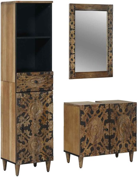 vidaXL Badezimmermöbel-Set mit Schubladen 3 pcs Braun Massivholz Mango 3310109