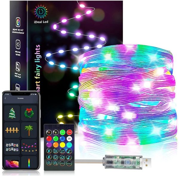 PRIISF LED-Lichterkette Lichtschlauch Lichterschlauch Programmierbar USB RGB Streifen Xmas, App Controller Bluetooth Musik Sync Lampe DIY Weihnachten