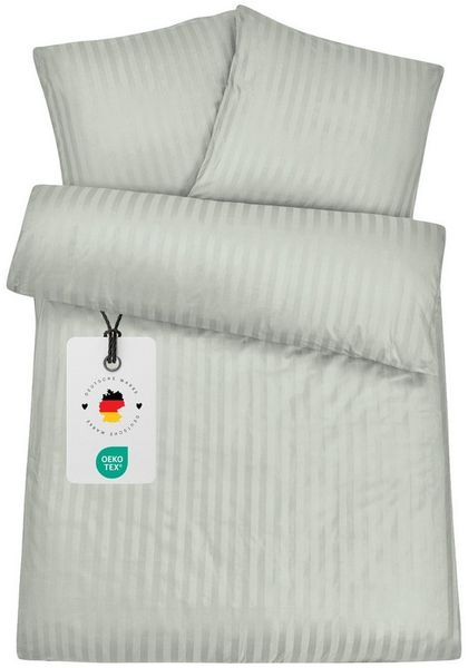 Carpe Sonno Bettwäsche 135x200 Damast Baumwolle Bettbezug Hotel Bettwäsche Set gestreift, Damast, 2 teilig, Damast Bettwäsche 155x220 Streifen Bettwäsche silber