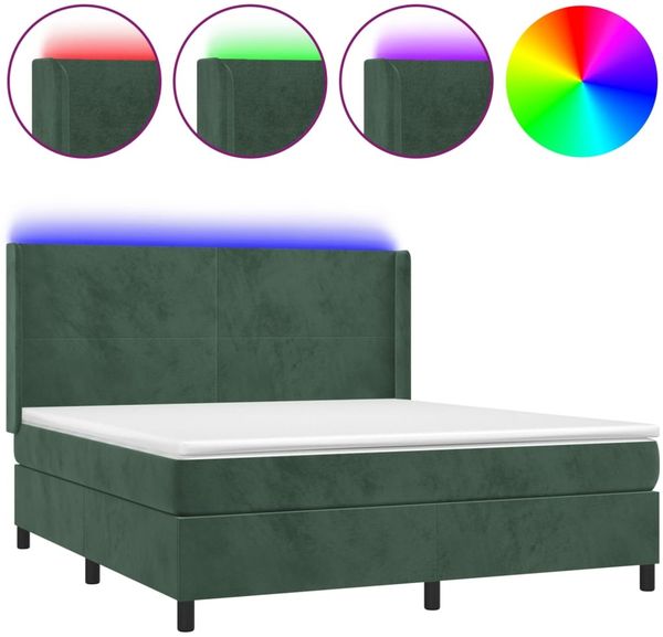 vidaXL Boxspringbett mit Matratze & LED Dunkelgrün 160x200 cm Samt 3139454