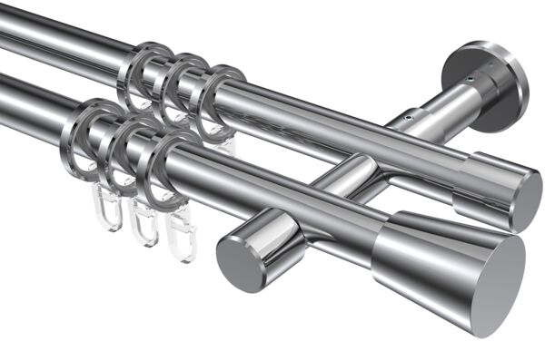 Gardinenstangen-Set Prestige Sitra 480 cm (geteilt in 3 x 160 cm), 2-läufig, 20 mm Ø Chrom