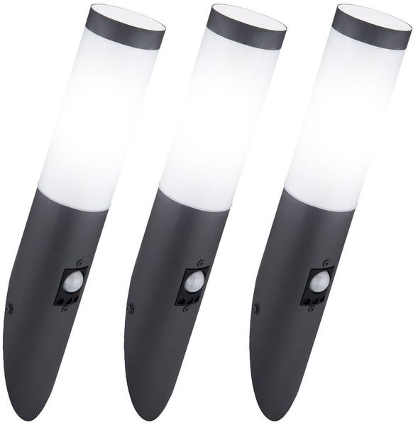 3er Set Wandleuchte, Edelstahl, anthrazit, Sensor, H 41 cm