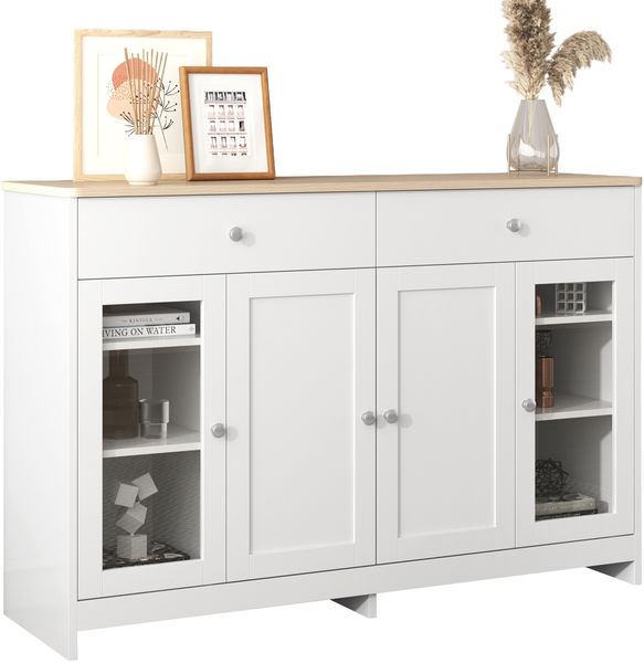 Sideboard 120x37x80 cm, 2 Schubladen & 4 Türen, verstellbare Regalböden, MDF, holzfarbene Oberseite und weiße Seiten, Gesamtabmessungen 120 x 37 x 80 cm Bild 9