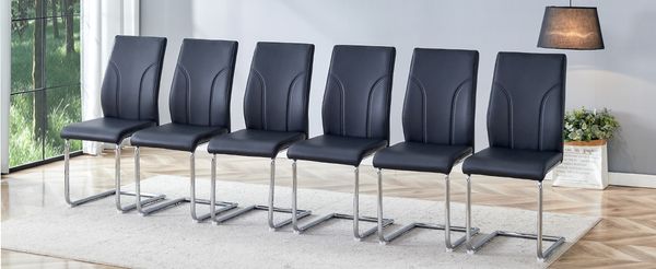 Stuhl gepolstert 2er-Set, Schwarz/Silber, PU-Leder mit Metallbeinen,40.6*40*95 cm