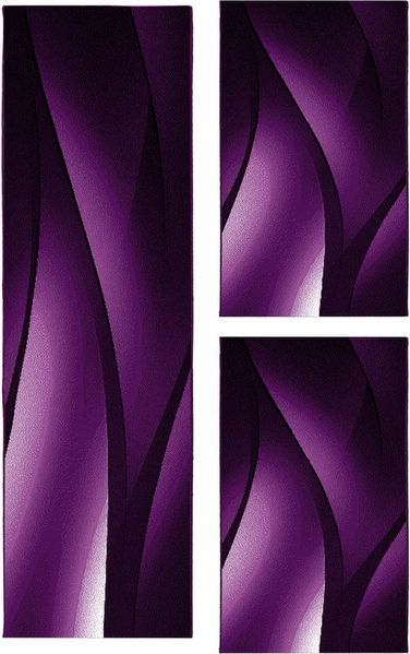 Teppium Teppich Ombre Design, Rechteckig, Höhe: 6 mm, Schlafzimmer Teppich Bettumrandung Läufer Set 3 teilig Lila-3