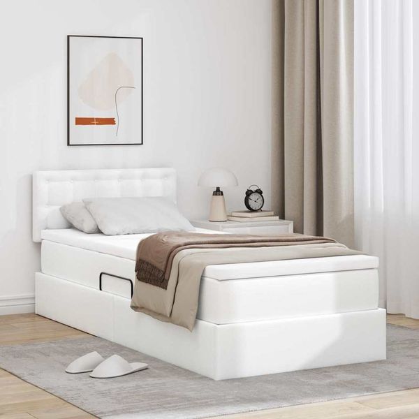 vidaXL Aufbewahrungsbett mit Matratze Reinweiß 100 x 200 cm Kunstleder 3370382