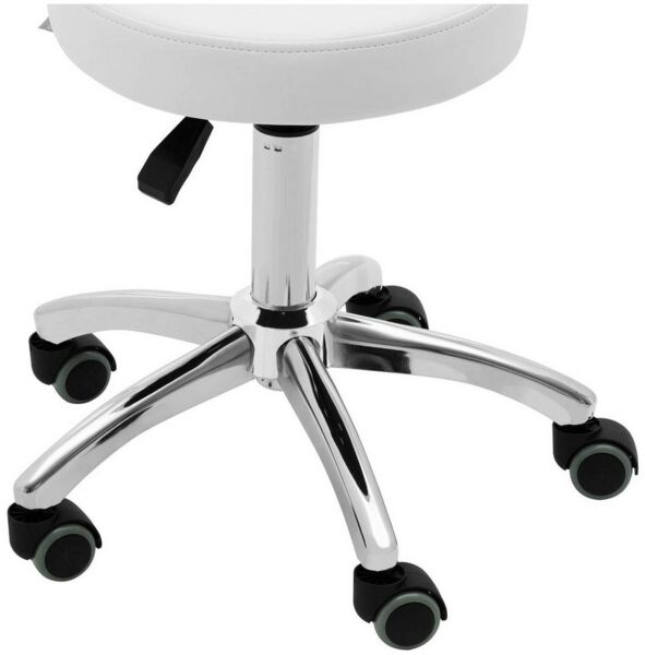 Physa Drehstuhl Rollhocker mit Rückenlehne Friseurhocker Kosmetikhocker 150 kg weiß, Weiß