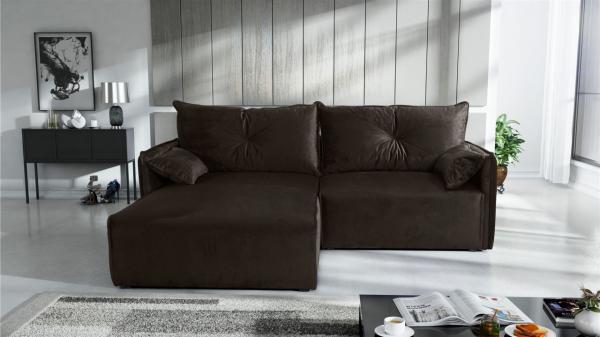 Ecksofa mit Schlaffunktion HUNTER XS in Stoff Royal Dunkelbraun Ottomane Links