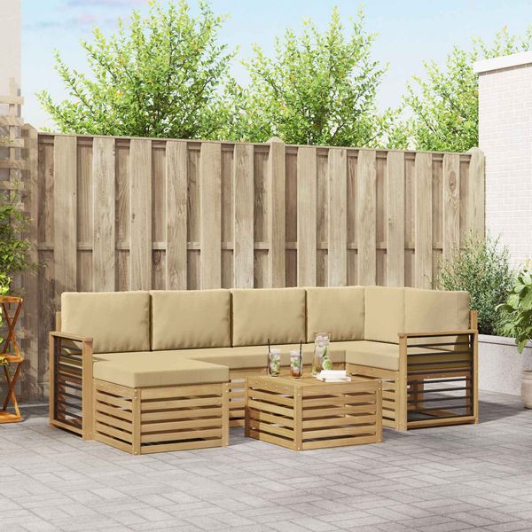 vidaXL Outdoor-Sofagarnitur 7 pcs Weiß und Beige Polyester 3392168
