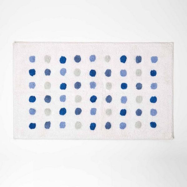 Homescapes Badematte Badematte blau-weiß gepunktet, 50 x 80 cm – Badvorleger Polka Dots, Höhe 20 mm, 50 x 80 cm