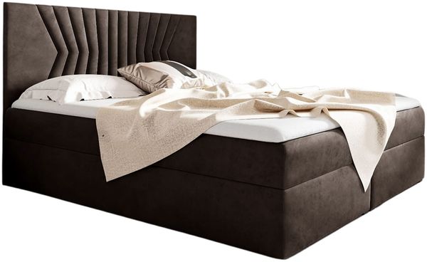 MEBLINI Boxspringbett BOTTI 120x200 cm mit Bettkasten – H3/Braun Samt Polsterbett - Gepolstert Doppelbett mit Matratze und Topper - Polsterbett mit Stauraum - Bett mit Kopfteil – Stauraumbett Bild 2