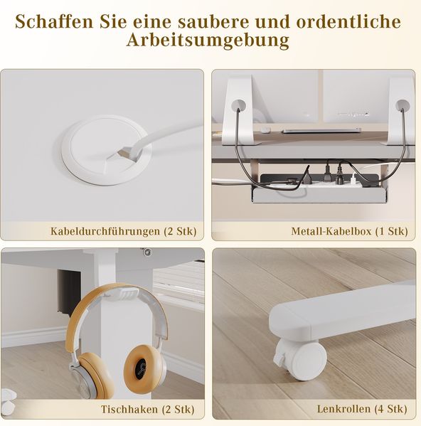 Devoko Höhenverstellbarer Schreibtisch Holzwerkstoff und Metall Weiß 140 x 80 x 72-118 cm Bild 3