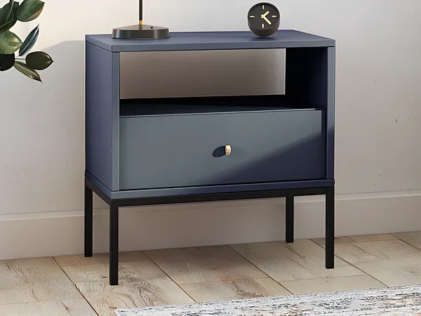 Vente-unique - BOGDAN Bedside table Holz, Platte Blau - B 39 cm x H 56 cm x L 54 cm